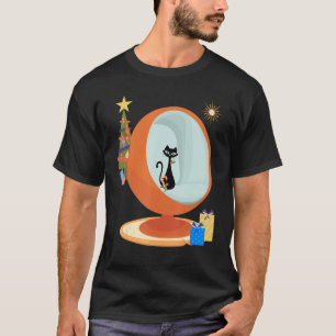 Camiseta Gato de Natal MCM Moderno do Meio século Retroativ