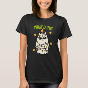 Camiseta Gato de Natal Meowy Fofo Enrolado Em Luzes