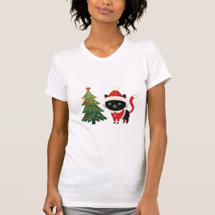 Camiseta Gato de Natal Papai Noel Árvore Vetor