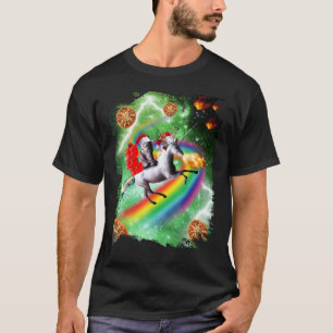 Camiseta Gato de Natal Papai Noel Montando Unicórnio, Space