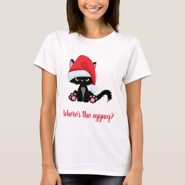 Camiseta Gato de Natal ranzinza Onde está o Ovo (Frente)