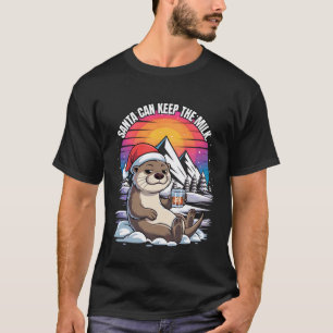 Camiseta Gato de Natal relaxado com chapéu de Papai Noel Re