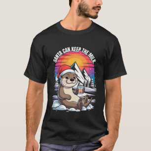 Camiseta Gato de Natal relaxado com chapéu de Papai Noel Re