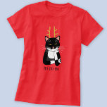 Camiseta Gato de Natal sarcástico<br><div class="desc">Um sarcástico,  irritado e sem entusiasmo gato de smoking preto e branco com chifres de Natal. Ho ho ho,  e tudo isso. Alterar ou remover o texto a ser personalizado.</div>