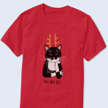 Camiseta Gato de Natal sarcástico<br><div class="desc">Um sarcástico,  irritado e sem entusiasmo gato de smoking preto e branco com chifres de Natal. Ho ho ho,  e tudo isso. Alterar ou remover o texto a ser personalizado.</div>