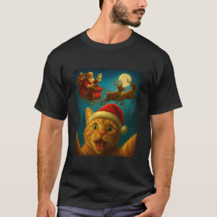 Camiseta Gato de Natal Selfie com Papai Noel Gato Engraçado