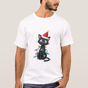 Camiseta Gato de Natal Smoking gato preto natal luzes gatin