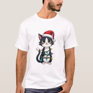 Camiseta Gato de Natal Smoking gato preto natal luzes gatin