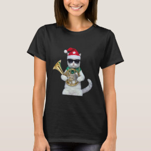 Camiseta Gato de Natal Trompa Francesa Música Legal de Féri
