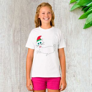 Camiseta Gato de Natal Usando Chapéu de Papai Noel