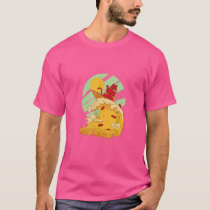 Camiseta Gato De Navegação Na Onda De Pizza De Kanagawa, Ja