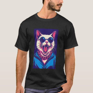 Camiseta Gato de Óculos de Sol Arte Pop Urbana Vibrante