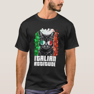 Camiseta Gato de Óculos de Sol Atitude Italiana Bandeira da