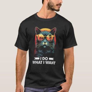Camiseta Gato de Óculos de Sol Faço O Que Quero Vintage 90s