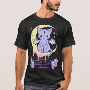 Camiseta Gato de Oculto Cinto-Gótico Kawaii Pastel