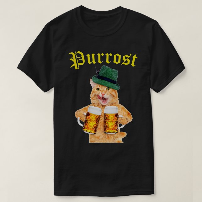Camiseta Gato de Oktoberfest engraçado - Bebendo de Gatinho (Frente do Design)