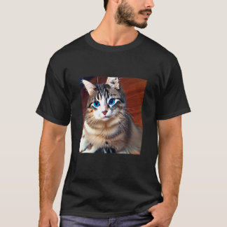 Camiseta Gato de Olhos Azuis Adorável e Fofo