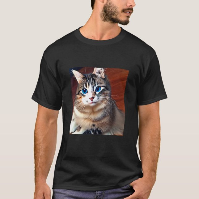 Camiseta Gato de Olhos Azuis Adorável e Fofo (Frente)