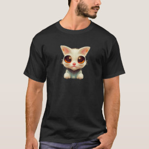 Camiseta Gato de Olhos Grandes Adorável e Bonitos felpudos