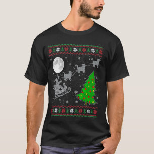 Camiseta Gato de Olhos Laser Feio Árvore de Natal Papai Noe