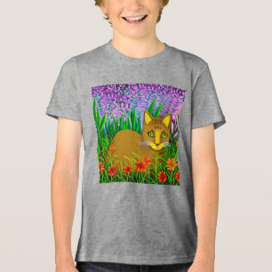 Camiseta Gato de Olhos Verdes no Teto do Jardim Flor