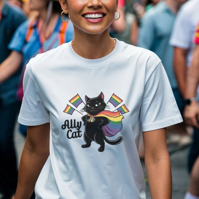 Camiseta Gato de Orgulho - LGBTQIA2S+ Ally Cat Design (Pride Cat T-Shirt - LGBTQIA2S+ Ally Cat Design | Rainbow Flag Cat Tee | Perfect for Pride Celebratio)