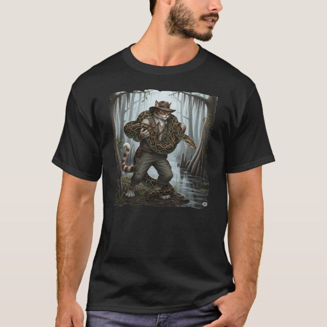 Camiseta Gato de pântano com uma píton enorme nos Everglade (Frente)