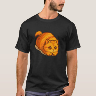 Camiseta Gato de Pão de Laranja Adorável, Forma de Croissan