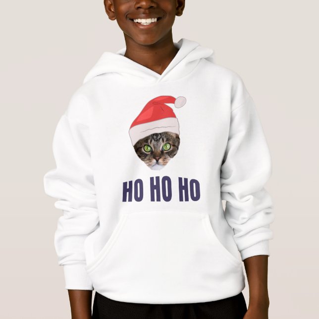Camiseta Gato de papais noeis com chapéu de Papai Noel, Ho  (Frente)