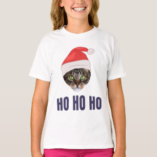Camiseta Gato de papais noeis com chapéu de Papai Noel, Ho 