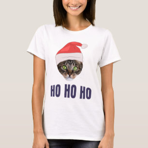 Camiseta Gato de papais noeis com chapéu de Papai Noel, Ho