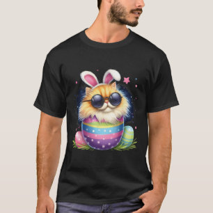 Camiseta Gato de Páscoa com Orelhas de Coelho Dia de Páscoa