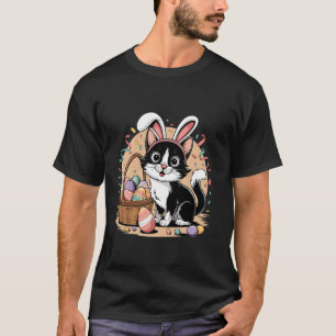 Camiseta Gato de Páscoa com Orelhas de Coelho Gatinho Fofo