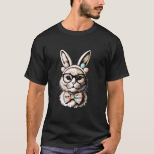Camiseta Gato de Páscoa Fofo Com Orelhas de Coelho e Óculos