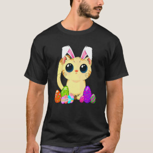 Camiseta Gato de Páscoa Fofo Feriado Orelhas de Coelho e Ov