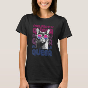 Camiseta Gato De Pawfecer Queer Com Óculos De Sol Orgulho B