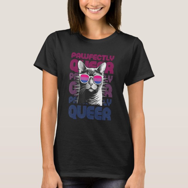 Camiseta Gato De Pawfecer Queer Com Óculos De Sol Orgulho B (Frente)