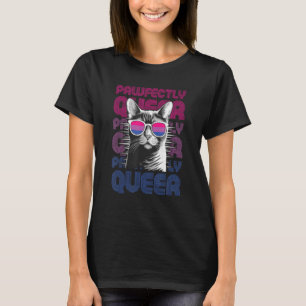 Camiseta Gato De Pawfecer Queer Com Óculos De Sol Orgulho B