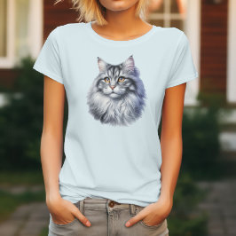 Camiseta Gato de pelo comprido em aquarela