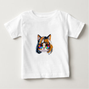 Camiseta Gato de Peruca + Óculos de Sol (Pintura #2)