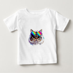 Camiseta Gato de Peruca + Óculos de Sol (Pintura #3)