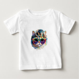 Camiseta Gato de Peruca + Óculos de Sol (Pintura #4)
