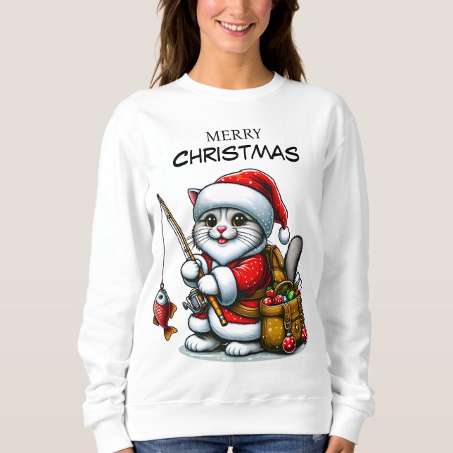Camiseta Gato de Pesca de Natal (Frente)