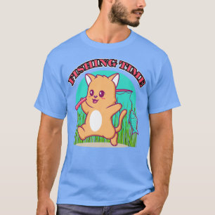 Camiseta Gato De Pesca Engraçado E Bonito