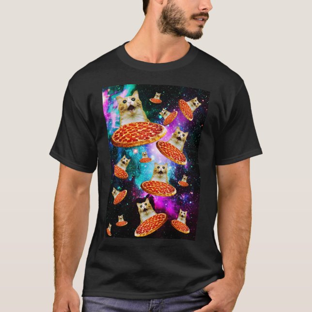 Camiseta Gato de pizza espacial engraçado (Frente)