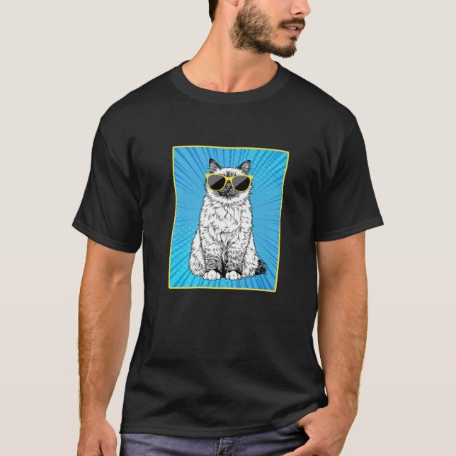 Camiseta Gato De Pop de Retrato De Birman Com Óculos De Sol (Frente)