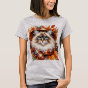 Camiseta Gato De Ragdolas No Outono Com Folhas De Queda