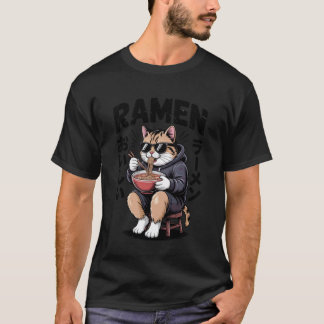 Camiseta Gato de Ramen ao Estilo Japonês para Homens