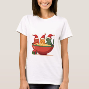 Camiseta Gato de Ramen de Natal Anime Papai Noel Meow Kitty
