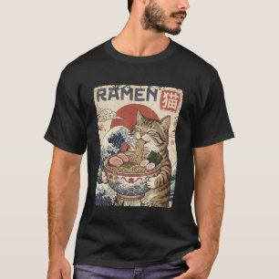 Camiseta Gato de Ramen Japonês Divertido Arte Antiga Kawaii